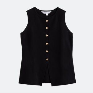 Black Sleeveless Blouse with Gold Accents
